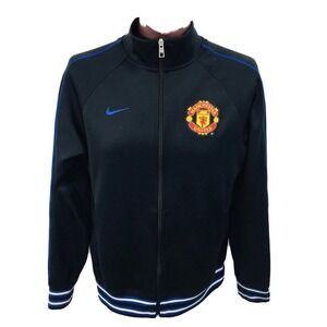 Nike Manchester United Men’s Zip Up Jacket Soccer Sz M Black Logo Spell Out EUC